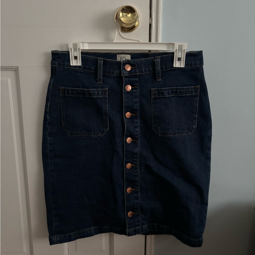 J. Crew Dark Blue Button-Front Pencil Skirt